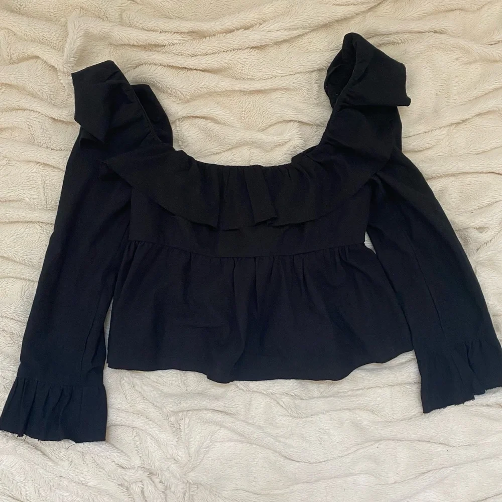 Free People Tulla babydoll open back long sleeve blouse black